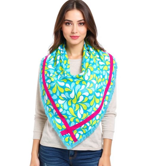 ZWILLINGSHERZ Colorful Drops Triangular Scarf with Fringes and Drop Pattern Fashion Scarf 3014D-0204-73 Blue/Green/Pink