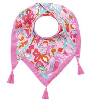 Foulard triangulaire ZWILLINGSHERZ, motif floral et pompons, écharpe tendance 3014D-3010-9 Rose/Orange/Bleu Foulard triangulaire ZWILLINGSHERZ, motif floral et pompons, écharpe tendance 3014D-3010-9 Rose/Orange/Bleu