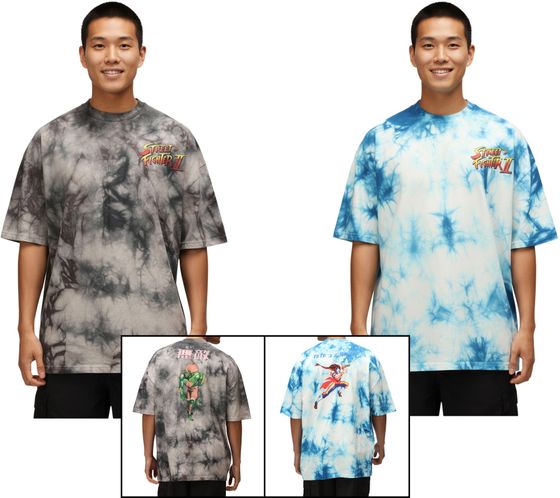 RE:COVERED X CAPCOM Men's T-Shirt with Street Fighter Print, Cotton Crew Neck, in Gray with Blanka or Blue with Vega