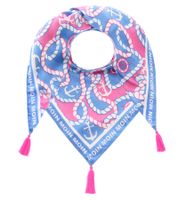 ZWILLINGSHERZ Steering Wheel Triangular Scarf in a Maritime Design with Moin Moin Lettering, Fashion Scarf 3014D-1011-8 Blue/Pink/White ZWILLINGSHERZ Steering Wheel Triangular Scarf in a Maritime Design with Moin Moin Lettering, Fashion Scarf 3014D-1011-8 Blue/Pink/White