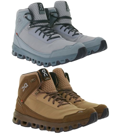 ON Running Cloudridge Women's Hiking Shoes, Waterproof Trekking Boots with CloudTec Cushioning, Sneaker Boots, 33.99 in Light Blue or Brown