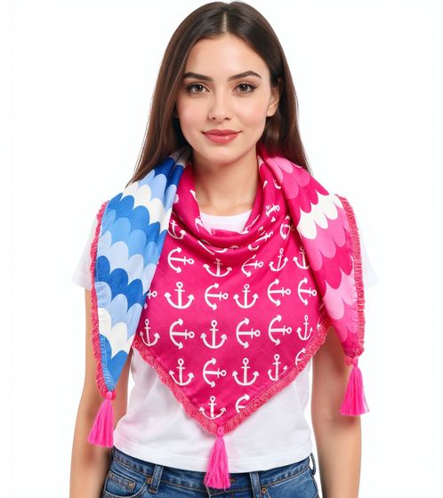 ZWILLINGSHERZ Scale Pattern Anchor Square Scarf with Anchors and Scales Fashion Scarf 3016Q-0712-6 Pink/Blue/White