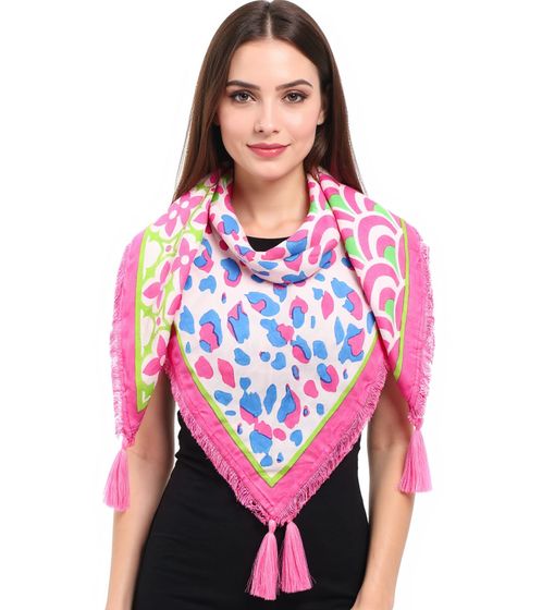 ZWILLINGSHERZ Square Scarf with Animal Print and Flowers Fashion Scarf 3016Q-0609-22 Pink/Blue/Green