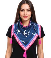 ZWILLINGSHERZ Strandglück Vierecks-Tuch mit Ankern und MOIN MOIN Schriftzug Mode-Tuch 3016Q-2907-5 Blau/Pink/Weiß ZWILLINGSHERZ Strandglück Vierecks-Tuch mit Ankern und MOIN MOIN Schriftzug Mode-Tuch 3016Q-2907-5 Blau/Pink/Weiß