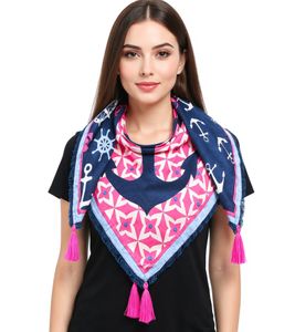 Pañuelo cuadrado ZWILLINGSHERZ Sea Sun Sand con anclas y letras de volantes 3016Q-0629-5 Azul/Rosa/Blanco Pañuelo cuadrado ZWILLINGSHERZ Sea Sun Sand con anclas y letras de volantes 3016Q-0629-5 Azul/Rosa/Blanco