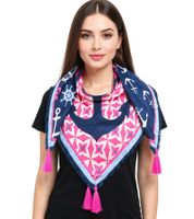 ZWILLINGSHERZ Sea Sun Sand Vierecks-Tuch mit Ankern und Steuerrädern Schriftzug Mode-Tuch 3016Q-0629-5 Blau/Pink/Weiß ZWILLINGSHERZ Sea Sun Sand Vierecks-Tuch mit Ankern und Steuerrädern Schriftzug Mode-Tuch 3016Q-0629-5 Blau/Pink/Weiß