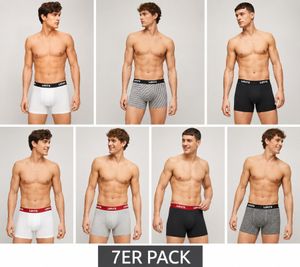 7-pack of LEVI'S men's cotton boxer shorts with colorful waistband accents in a gift box 701225625 003 Black/White/Red/Gray