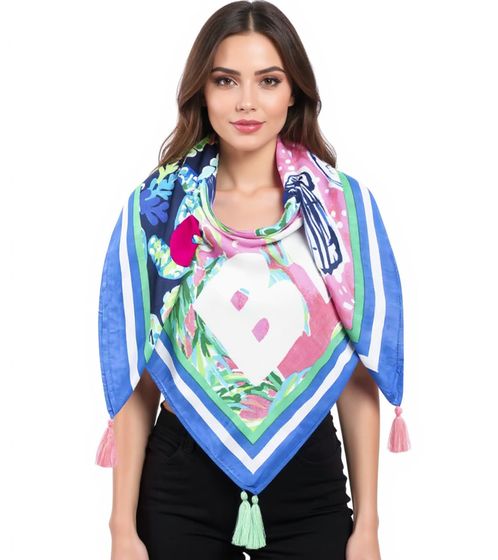ZWILLINGSHERZ Sunny Day Square Scarf with Shells and Flowers Fashion Scarf 3016Q-0803-84 Blue/Pink/Multicolored