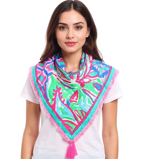 ZWILLINGSHERZ Watercolor Print Square Scarf with Flowers and Ornaments Fashion Scarf 3016Q-0609-84 Blue/Pink/Multicolored