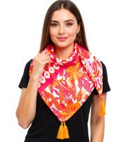 ZWILLINGSHERZ Hawaii Blume Vierecks-Tuch mit Blumen und Ornamenten Mode-Tuch 3016Q-2907-90 Orange/Pink ZWILLINGSHERZ Hawaii Blume Vierecks-Tuch mit Blumen und Ornamenten Mode-Tuch 3016Q-2907-90 Orange/Pink
