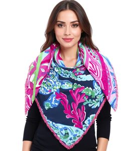 ZWILLINGSHERZ Jungle Mix Square Scarf in a Pattern Mix with Turtles, Flowers, and Corals Fashion Scarf 3016Q-0803-21 Pink/Green/Blue