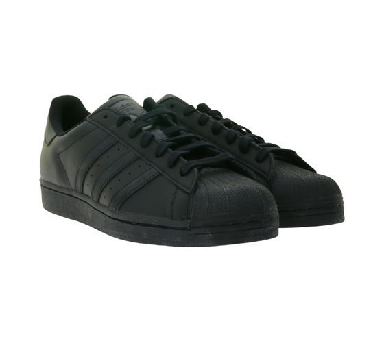 adidas Superstar Unisex Sneakers with Iconic Shell Toe Design, Genuine Leather Low-Top Sneakers EG4957 Black