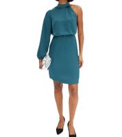 Elegante abito monospalla da donna. Abito primaverile in raso lucido. Abito da sera. 925469 in verde o 919324 in nero. Elegante abito monospalla da donna. Abito primaverile in raso lucido. Abito da sera. 925469 in verde o 919324 in nero.
