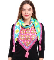 ZWILLINGSHERZ Summer Vibes Square Scarf with Flowers and Ornaments Fashion Scarf 3016Q-0609-73 Turquoise/Pink/Multicolored ZWILLINGSHERZ Summer Vibes Square Scarf with Flowers and Ornaments Fashion Scarf 3016Q-0609-73 Turquoise/Pink/Multicolored