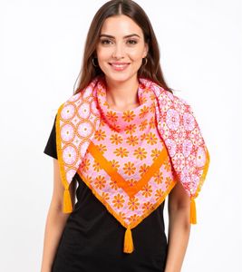 Sciarpa quadrata ZWILLINGSHERZ Pricilla con fiori e ornamenti dal design retrò, sciarpa alla moda 3016Q-1008-6 Arancione/Multicolore Sciarpa quadrata ZWILLINGSHERZ Pricilla con fiori e ornamenti dal design retrò, sciarpa alla moda 3016Q-1008-6 Arancione/Multicolore