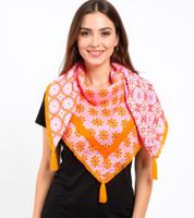 ZWILLINGSHERZ Pricilla Square Scarf with Flowers and Ornaments in a Retro Design, Fashion Scarf 3016Q-1008-6 Orange/Multicolored ZWILLINGSHERZ Pricilla Square Scarf with Flowers and Ornaments in a Retro Design, Fashion Scarf 3016Q-1008-6 Orange/Multicolored