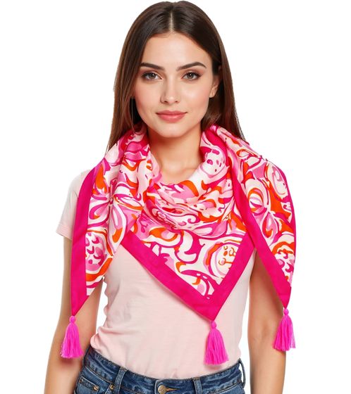 ZWILLINGSHERZ Aquarell Print Dreiecks-Tuch mit Blumen und Ornamenten Mode-Tuch 3014D-0204-13 Pink/Orange/Weiß