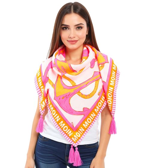 Bufanda cuadrada ZWILLINGSHERZ Ocean con anclas y letras Moin Moin, bufanda de moda 3016Q-0208-52 rosa/naranja