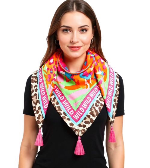 ZWILLINGSHERZ Vierecks-Tuch mit Animal-Print und WILD Schriftzug Mode-Tuch 3016Q-0208-20 Pink/Bunt