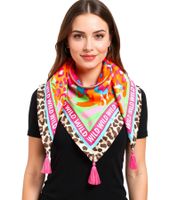 ZWILLINGSHERZ Square Scarf with Animal Print and WILD Lettering, Fashion Scarf 3016Q-0208-20 Pink/Multicolored ZWILLINGSHERZ Square Scarf with Animal Print and WILD Lettering, Fashion Scarf 3016Q-0208-20 Pink/Multicolored