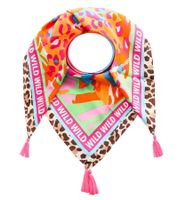 ZWILLINGSHERZ Square Scarf with Animal Print and WILD Lettering, Fashion Scarf 3016Q-0208-20 Pink/Multicolored ZWILLINGSHERZ Square Scarf with Animal Print and WILD Lettering, Fashion Scarf 3016Q-0208-20 Pink/Multicolored