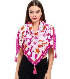 Sciarpa triangolare ZWILLINGSHERZ Beach Life con granchi, stelle marine e stampa "Signature", sciarpa alla moda 3014D-0703-22 Rosa/Rosa Sciarpa triangolare ZWILLINGSHERZ Beach Life con granchi, stelle marine e stampa "Signature", sciarpa alla moda 3014D-0703-22 Rosa/Rosa