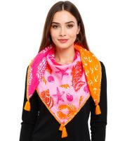 ZWILLINGSHERZ Sea Happiness Square Scarf with Maritime Motifs, Fashion Scarf 3016Q-0609-90 Orange/Pink/Multicolored ZWILLINGSHERZ Sea Happiness Square Scarf with Maritime Motifs, Fashion Scarf 3016Q-0609-90 Orange/Pink/Multicolored