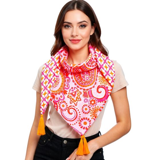 ZWILLINGSHERZ Happy Paisley Vierecks-Tuch mit Blumen und Ornamenten im Retro Design Mode-Tuch 3016Q-0208-22 Orange/Pink