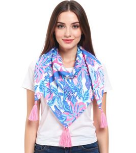Sciarpa quadrata ZWILLINGSHERZ con fiori e decorazioni hawaiane, sciarpa alla moda 3016Q-2907-84 Blu/Rosa/Multicolore Sciarpa quadrata ZWILLINGSHERZ con fiori e decorazioni hawaiane, sciarpa alla moda 3016Q-2907-84 Blu/Rosa/Multicolore