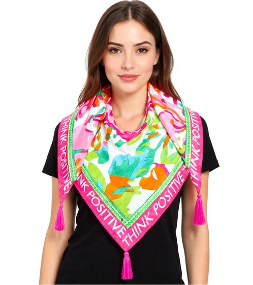 ZWILLINGSHERZ Think Positive Dreiecks-Tuch mit buntem Blütenmuster und Pailletten Mode-Tuch 30011-64 Grün/Pink/Bunt