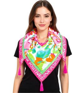 Sciarpa triangolare ZWILLINGSHERZ Think Positive con motivo floreale colorato e paillettes, sciarpa alla moda 30011-64 Verde/Rosa/Multicolore Sciarpa triangolare ZWILLINGSHERZ Think Positive con motivo floreale colorato e paillettes, sciarpa alla moda 30011-64 Verde/Rosa/Multicolore