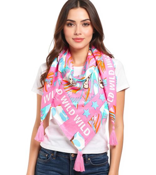 ZWILLINGSHERZ Wild Dschungel Vierecks-Tuch mit Leoparden und WILD Schriftzug Mode-Tuch 3016Q-2907-20 Pink/Braun/Bunt