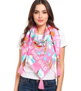 Sciarpa quadrata ZWILLINGSHERZ Wild Jungle con stampa leopardata e scritta WILD, sciarpa alla moda 3016Q-2907-20 Rosa/Marrone/Multicolore Sciarpa quadrata ZWILLINGSHERZ Wild Jungle con stampa leopardata e scritta WILD, sciarpa alla moda 3016Q-2907-20 Rosa/Marrone/Multicolore