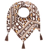 Foulard triangulaire ZWILLINGSHERZ Life Wild, imprimé animal et inscription Wild, foulard tendance 30015-32 Marron/Beige Foulard triangulaire ZWILLINGSHERZ Life Wild, imprimé animal et inscription Wild, foulard tendance 30015-32 Marron/Beige
