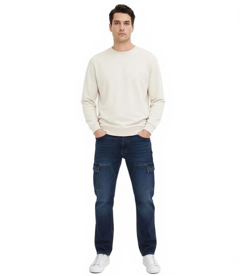 Herren Cargo-Stretch-Jeans nachhaltige Denim-Hose mit mehreren Taschen Loose Fit 960776 Dunkel-Blau