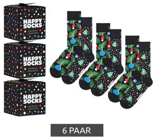 6 Pairs of Happy Socks Cotton Socks Value Pack in a Christmas Design, Everyday Socks in a Gift Box, Value Pack P001737, Black/Green/Red