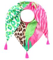 Écharpe triangulaire ZWILLINGSHERZ Léopard dans la jungle, imprimé animal et feuilles, 3014D-3010-14, rose/vert/multicolore Écharpe triangulaire ZWILLINGSHERZ Léopard dans la jungle, imprimé animal et feuilles, 3014D-3010-14, rose/vert/multicolore