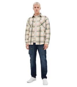 Men's Checked Shirt Jacket with Check Pattern, Transitional Jacket 946806 Beige/Green/White