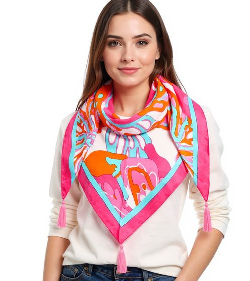 ZWILLINGSHERZ Big Flower Triangular Scarf with Colorful Large Floral Print, Fashion Scarf 3014D-0107-88 Turquoise/Pink/Multicolored