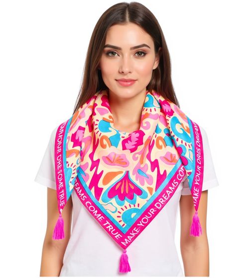 ZWILLINGSHERZ Make your dreams come true triangular scarf with abstract flowers, fashion scarf 3014D-0703-21 pink/beige/blue