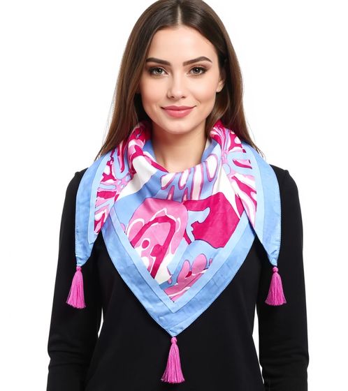 ZWILLINGSHERZ Big Flower triangular scarf with colorful large floral print, fashion scarf 3014D-0107-89, blue/pink/multi-colored