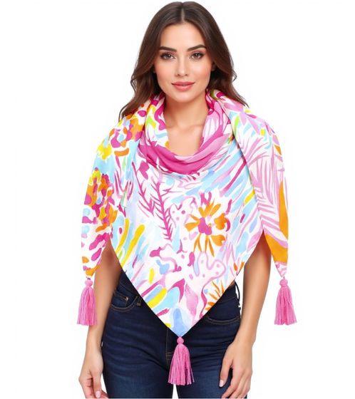 ZWILLINGSHERZ Flower Mix triangular scarf with a colorful, large floral print, fashion scarf 3014D-3010-20, pink/orange/multicolored
