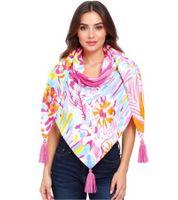 Foulard triangulaire ZWILLINGSHERZ Flower Mix à grand imprimé floral coloré, foulard tendance 3014D-3010-20, rose/orange/multicolore Foulard triangulaire ZWILLINGSHERZ Flower Mix à grand imprimé floral coloré, foulard tendance 3014D-3010-20, rose/orange/multicolore