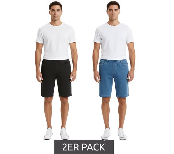 2er Pack Herren Stretch Schlupfjeans-Bermuda Baumwoll-Hose kurze Hose Sommer-Hose 926836 Blau/Schwarz
