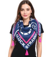 Foulard carré ZWILLINGSHERZ Strandglück à motifs marins et inscription tendance, foulard tendance 3016Q-0712-2, bleu/rose/blanc Foulard carré ZWILLINGSHERZ Strandglück à motifs marins et inscription tendance, foulard tendance 3016Q-0712-2, bleu/rose/blanc