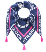 Foulard carré ZWILLINGSHERZ Strandglück à motifs marins et inscription tendance, foulard tendance 3016Q-0712-2, bleu/rose/blanc Foulard carré ZWILLINGSHERZ Strandglück à motifs marins et inscription tendance, foulard tendance 3016Q-0712-2, bleu/rose/blanc