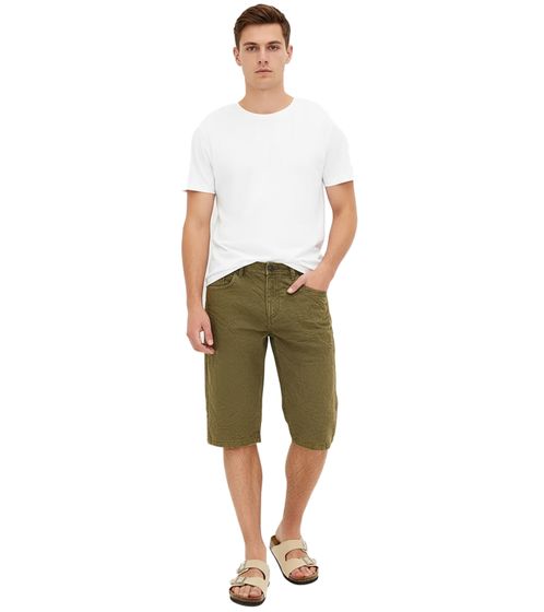 Herren Long-Jeans-Bermuda Baumwoll-Hose im Vintage-Look kurze Hose 903459 Oliv-Grün
