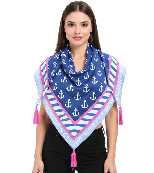 ZWILLINGSHERZ Anchor Coast Beach Sea Triangular Scarf in a Maritime Design and Statement Print Fashion Scarf 3014D-1011-10 Blue/White/Pink