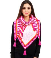 ZWILLINGSHERZ Wild Zebra Triangular Scarf with Animal Print and Statement Lettering, Fashion Scarf 3014D-0204-22 Pink/Orange/White ZWILLINGSHERZ Wild Zebra Triangular Scarf with Animal Print and Statement Lettering, Fashion Scarf 3014D-0204-22 Pink/Orange/White