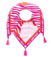 ZWILLINGSHERZ Wild Zebra Triangular Scarf with Animal Print and Statement Lettering, Fashion Scarf 3014D-0204-22 Pink/Orange/White ZWILLINGSHERZ Wild Zebra Triangular Scarf with Animal Print and Statement Lettering, Fashion Scarf 3014D-0204-22 Pink/Orange/White